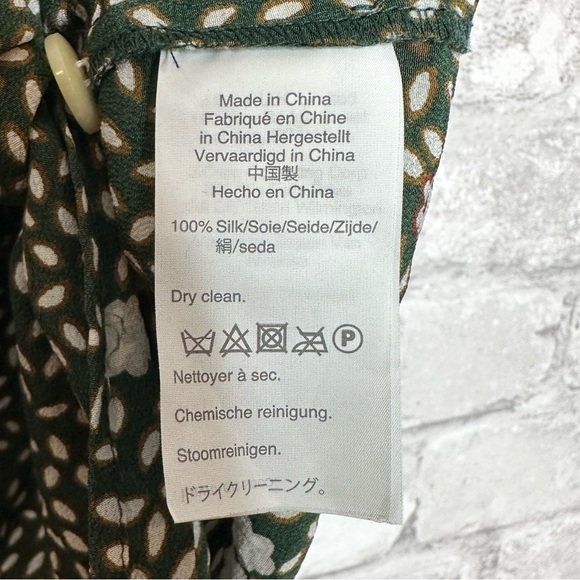 Madewell Silk Button Back Front tie Shirt Size Small Olive Green Ditsy Floral - Picture 9 of 11